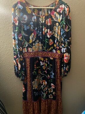 Anthropologie Black Floral Maxi Dress with Multicolor Blooms